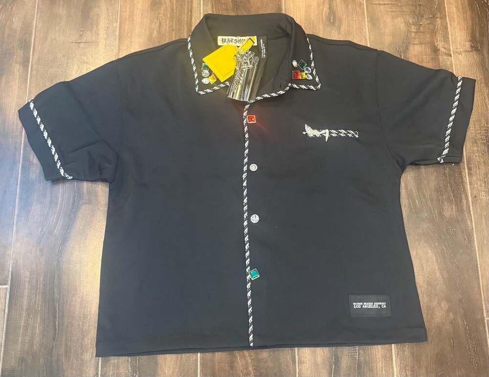 Watson Rope Embellished Collar Black Button Shirt